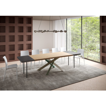 Versalux massief houten tafelpoten met schorsafwerking 4/A - Uitschuifbare tafel 90x200/300 cm Versalux eikenhouten poten met schorsafwerking 4/A