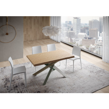 Versalux massief houten tafelpoten met schorsafwerking 4/A - Vaste tafel 90x160 cm Versalux eikenhouten poten met schorsafwerking 4/A