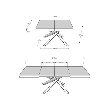 Volantis Color 4/B Tafel P.90 - Uitschuifbare tafel 140/244x90 cm Volantis wit essenhout meerkleurige poten 4/B