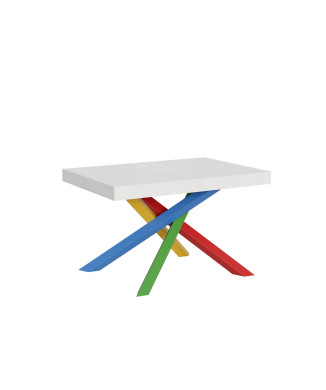 Volantis Color 4/B Tafel P.90 - Uitschuifbare tafel 140/244x90 cm Volantis wit essenhout meerkleurige poten 4/B