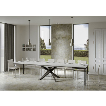 Volantis Evolution tafel met antracietkleurige poten en frame D.90 - Uitschuifbare tafel 160/420x90 cm Volantis Evolution wit essenhout met antracietkleurig frame en poten