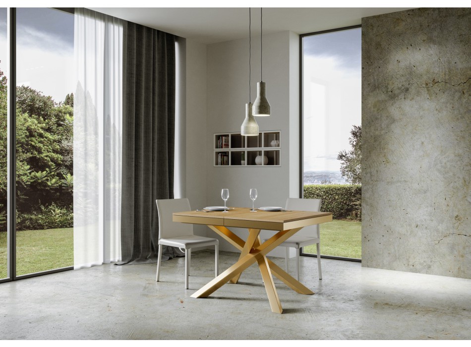 Volantis Evolution tafel met gouden frame - Uitschuifbare tafel 90x120/380 cm Volantis Evolution wit essenhout met gouden frame