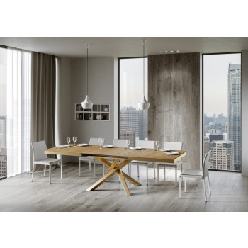 Volantis Evolution tafel met gouden frame - Uitschuifbare tafel 90x180/440 cm Volantis Evolution wit essenhout met gouden frame