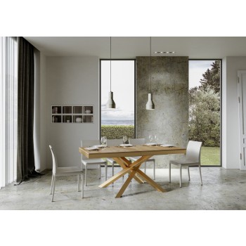 Volantis Evolution tafel met gouden frame - Uitschuifbare tafel 90x180/440 cm Volantis Evolution wit essenhout met gouden frame