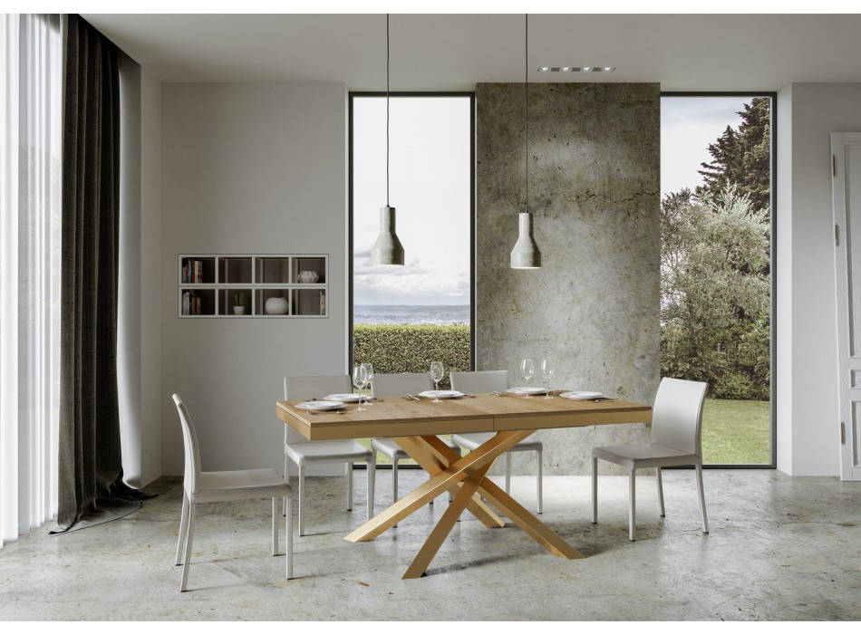 Volantis Evolution tafel met gouden frame - Uitschuifbare tafel 90x180/440 cm Volantis Evolution wit essenhout met gouden frame