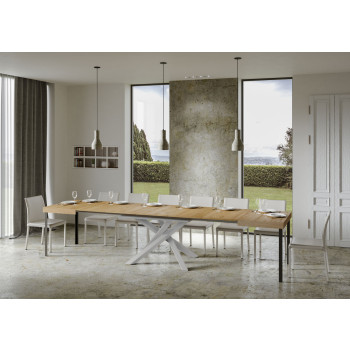 Volantis tafel met witte poten D.90 - Uitschuifbare tafel 120/380x90 cm Volantis wit essenhout met witte poten