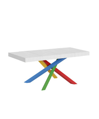Volantis Premium Color 4/B tafel P.90 - Uitschuifbare tafel 140/400x90 cm Volantis Premium wit essenhouten tafel met veelkleurige poten 4/B