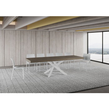Volantis Premium tafel met witte poten D.90 - Uitschuifbare tafel 160/420x90 cm Volantis Premium wit essenhout met witte poten