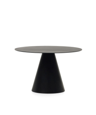 Wilshire tafel van gehard glas en zwart gelakt metaal Ø 120 cm