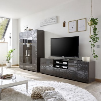 MIRO vitrinekast met 2 deuren en glazen panelen, 121x166x43 cm, grijs