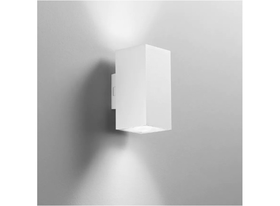 KWADRATOWA BIAŁA LAMPA ŚCIENNA LED Z PODWÓJNĄ EMISJĄ, SŁUPOWA, 2X8W, 1960LM, CCT, IP65, 7,8X9,9X16CM