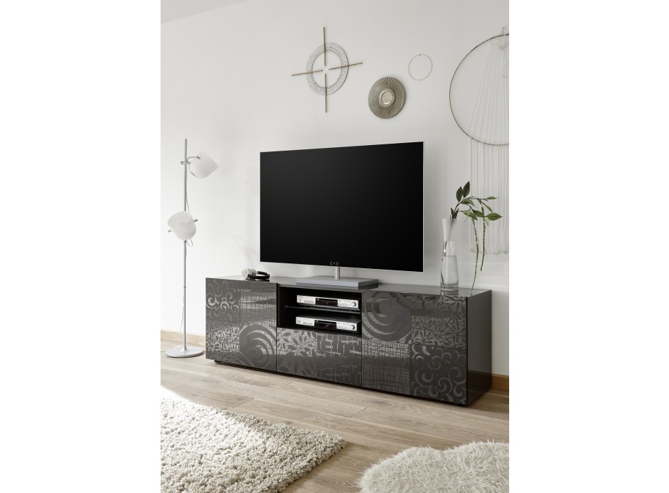 Móvel para TV MIRO com 2 portas e 1 gaveta, 181x57x43 cm, preto