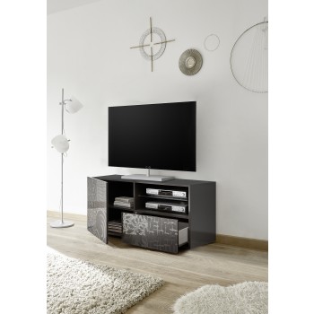 Suporte para TV MIRO pequeno, 1 porta, 1 gaveta, 121 x 42 x 57 cm, preto