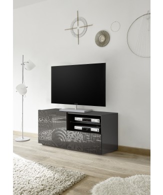 Suporte para TV MIRO pequeno, 1 porta, 1 gaveta, 121 x 42 x 57 cm, preto