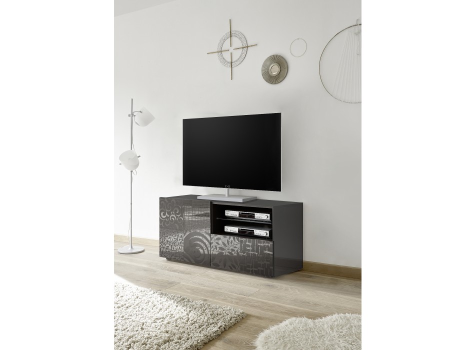 Suporte para TV MIRO pequeno, 1 porta, 1 gaveta, 121 x 42 x 57 cm, preto