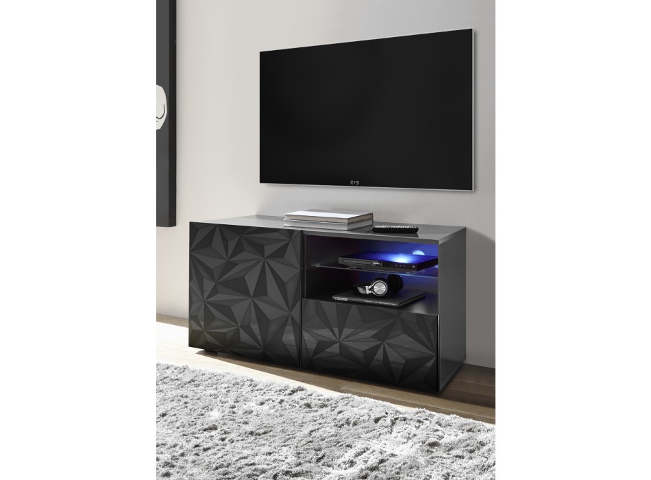 Suporte para TV pequeno com 1 porta e 1 gaveta, PRISMA, cor preta