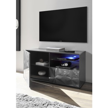 Suporte para TV pequeno com 1 porta e 1 gaveta, PRISMA, cor preta