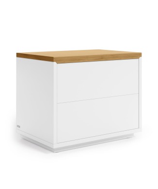 Mesa de cabeceira Abilen, folheado de carvalho e laca branca, 53 x 44 cm, FSC 100%