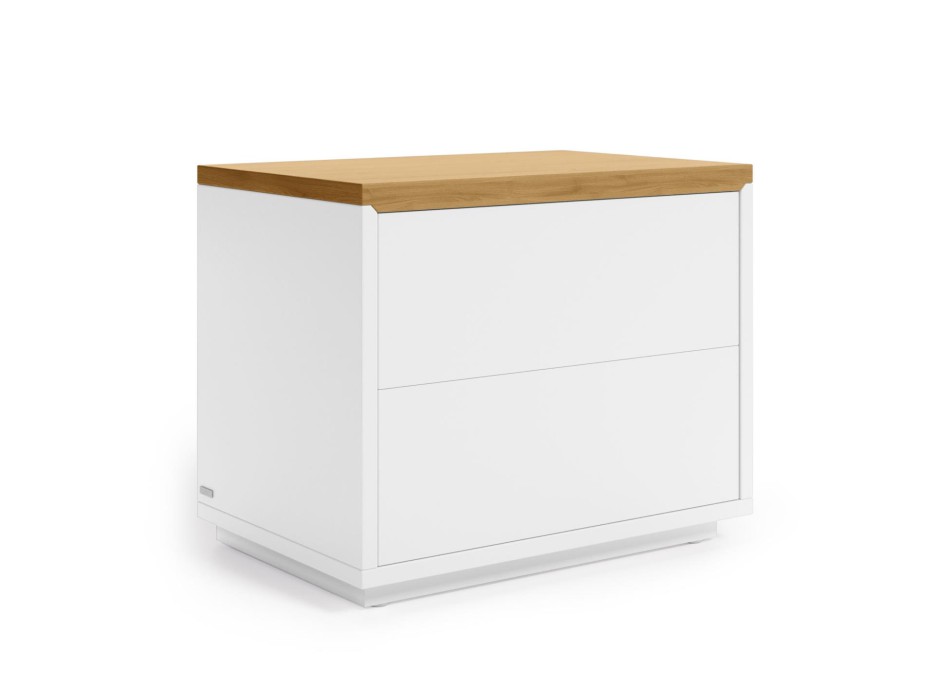 Mesa de cabeceira Abilen, folheado de carvalho e laca branca, 53 x 44 cm, FSC 100%