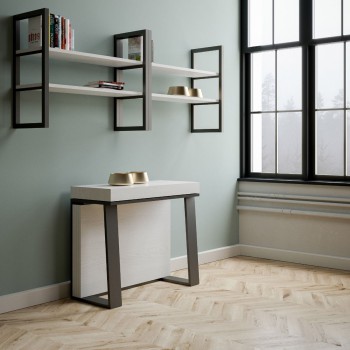 Mesa de consola Asia com estrutura em antracite - Mesa de consola extensível 90x40/288 cm Asia em freixo branco com estrutura em antracite