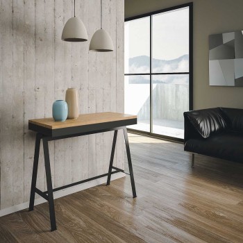 Console Banco Evolution com estrutura antracite - Console extensível 90x40/300 cm Banco Evolution em carvalho natural com estrutura antracite