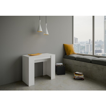 Mesa de console básica - Mesa de console extensível 90x48/204 cm, modelo pequeno, cor branca freixo