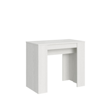 Mesa de console básica - Mesa de console extensível 90x48/204 cm, modelo pequeno, cor branca freixo