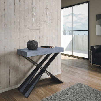 Mesa de consola Diago com pés em antracite - Mesa de consola extensível pequena Diago 90x40/196 cm com pés em freixo branco e antracite