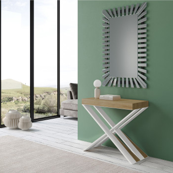 Mesa de consola Diago com pés brancos - Mesa de consola extensível 90x40/196 cm Diago Pequena em freixo branco com pés brancos