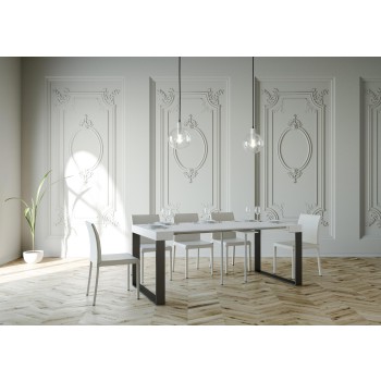 Mesa de consola Elettra com estrutura em antracite - Mesa de consola extensível 90x40/196 cm Elettra Pequena em Freixo Branco com estrutura em antracite