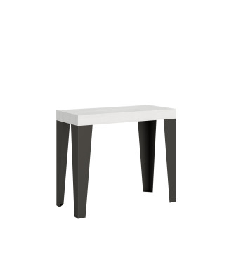 Mesa de consola Flame com pés em antracite - Mesa de consola extensível pequena Flame 90x40/196 cm com pés em freixo branco e antracite