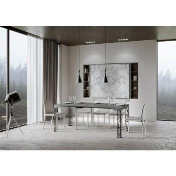Mesa de consola Ghibli com estrutura em antracite - Mesa de consola extensível 90x40/196 cm Ghibli Pequena em Freixo Branco com estrutura em antracite