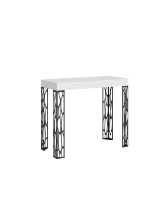 Mesa de consola Ghibli com estrutura em antracite - Mesa de consola extensível 90x40/196 cm Ghibli Pequena em Freixo Branco com estrutura em antracite