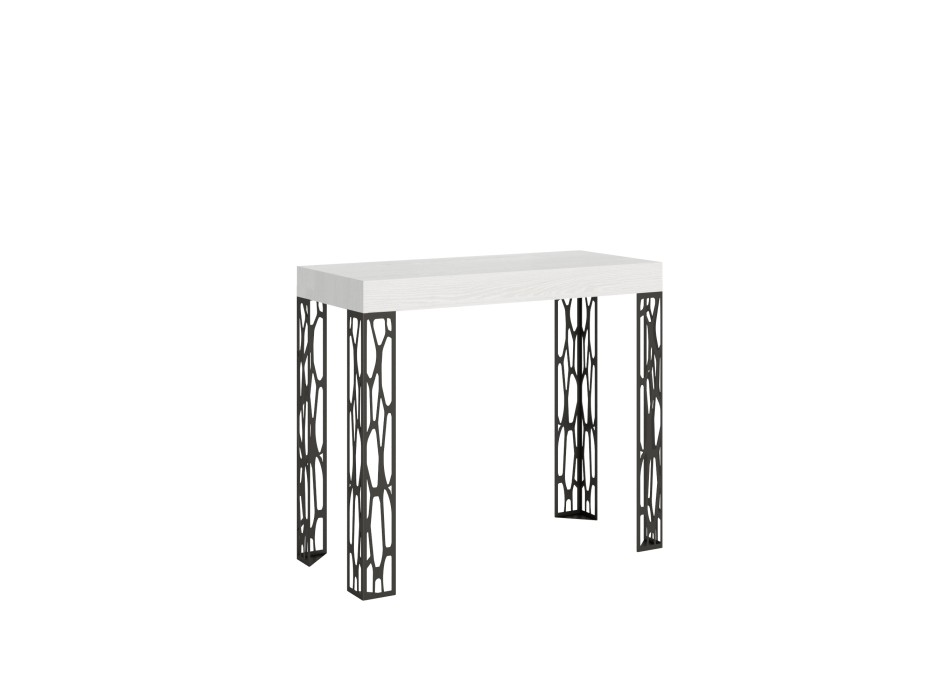 Mesa de consola Ghibli com estrutura em antracite - Mesa de consola extensível 90x40/196 cm Ghibli Pequena em Freixo Branco com estrutura em antracite