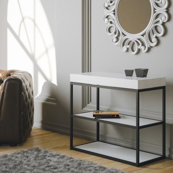 Mesa de consola Plano com estrutura em antracite - Mesa de consola extensível 90x40/196 cm Plano Small White Ash com estrutura em antracite