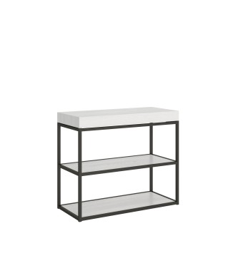 Mesa de consola Plano com estrutura em antracite - Mesa de consola extensível 90x40/196 cm Plano Small White Ash com estrutura em antracite