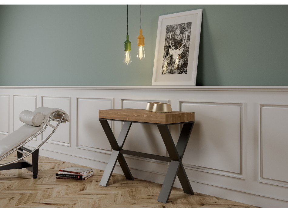 Mesa de consola Xenia com estrutura em antracite - Mesa de consola extensível 90x40/190 cm Xenia Pequena em abeto tingido com estrutura em antracite