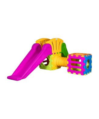 Brinquedo cúbico modelo L2000 – jogo modular com 1 escorregador grande e 1 cubo pequeno.