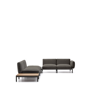 Sofá de canto modular para exterior Sorells com 4 lugares e estofamento.