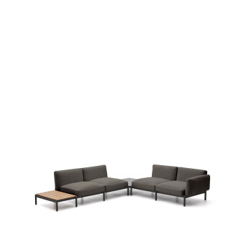 Sofá de canto modular para exterior Sorells com 4 lugares e estofamento.