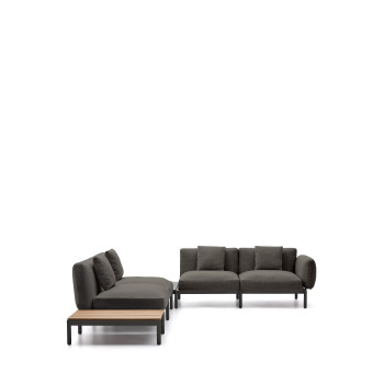 Sofá de canto modular para exterior Sorells com 4 lugares e estofamento.