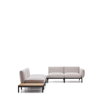 Sofá de canto modular para exterior Sorells com 4 lugares e estofamento.