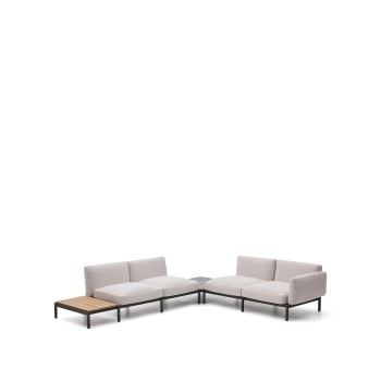 Sofá de canto modular para exterior Sorells com 4 lugares e estofamento.