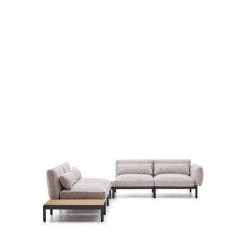 Sofá de canto modular para exterior Sorells com 4 lugares e estofamento.