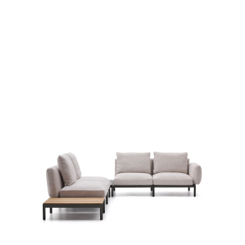 Sofá de canto modular para exterior Sorells com 4 lugares e estofamento.