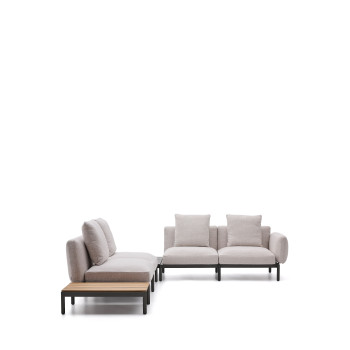 Sofá de canto modular para exterior Sorells com 4 lugares e estofamento.