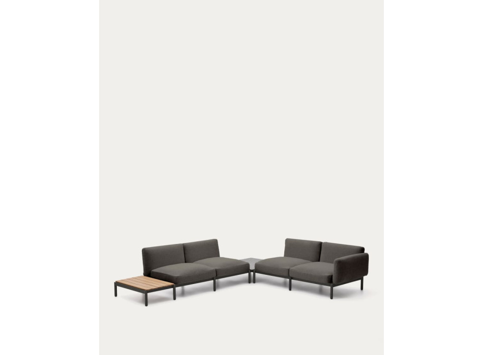 Sofá de canto modular para exterior Sorells com 4 lugares e estofamento.
