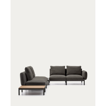 Sofá de canto modular para exterior Sorells com 4 lugares e estofamento.