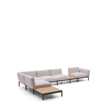 Sofá de canto modular para exterior Sorells com 5 lugares e estofamento.