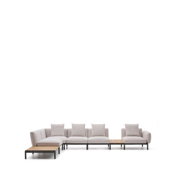 Sofá de canto modular para exterior Sorells com 5 lugares e estofamento.